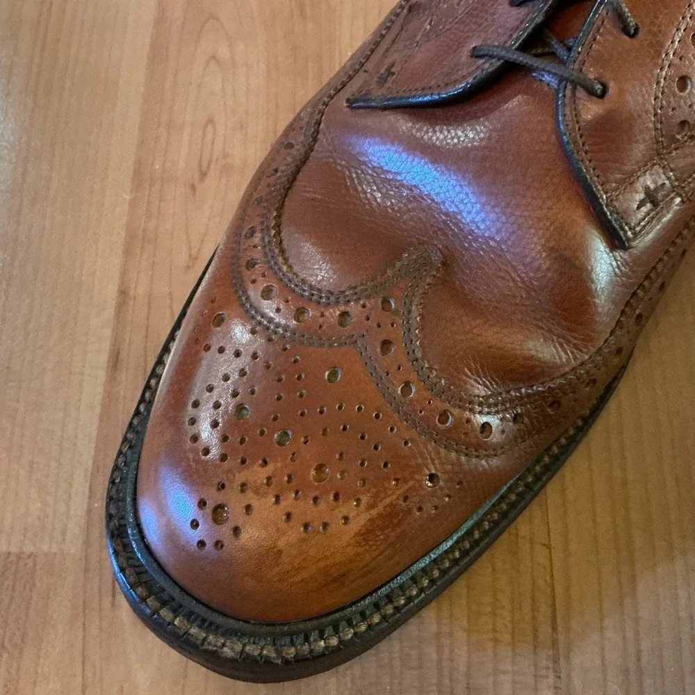 Vintage Nettleton Longwing Brogue Derby Shoes Brown Pebbled Leather Mens 12 AA/B